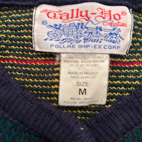 Vintage plaid cardigan sweater M Gold Button Knit navy academia old‎ money - Picture 5 of 11